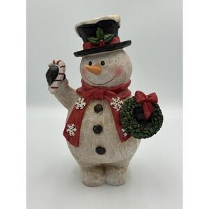 Glenhaven Snowman Figure Resin Christmas Decor Candy Cane Wreath